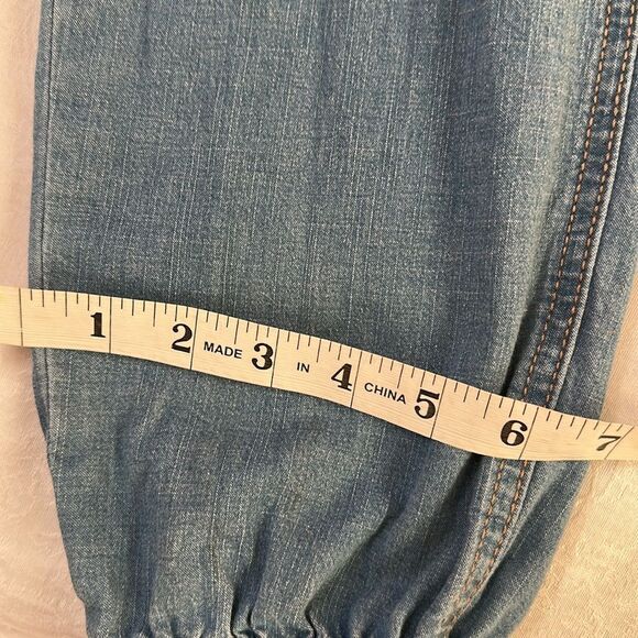 Denim Short Sleeve Button-Up Jumpsuit Stretch Jogger Style - Picture 9 of 11